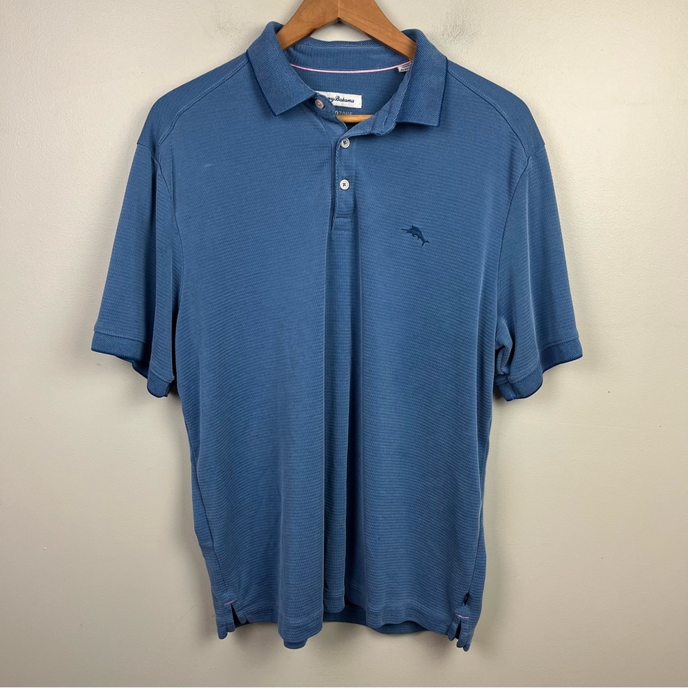 TOMMY BAHAMA Men’s Marlin Golf Polo Blue Modal Cotton Blend Shirt Size L